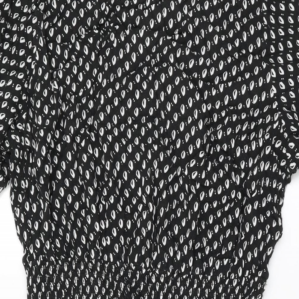 H&M Womens Black Geometric Viscose A-Line Size L Round Neck Button