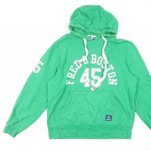 Fred &Boston Mens Green Cotton Pullover Hoodie Size L - Pockets