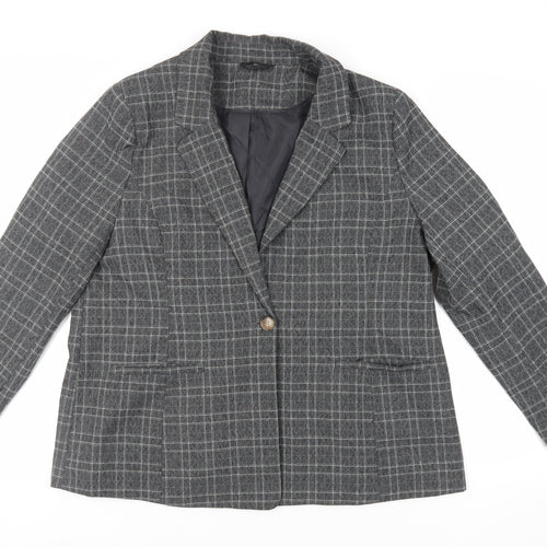 M&Co Womens Grey Plaid Jacket Blazer Size 20 Button