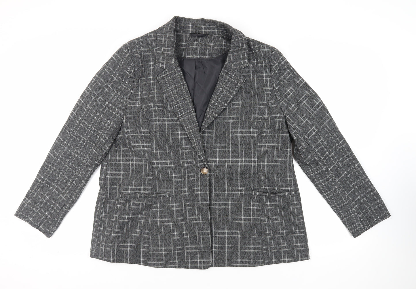 M&Co Womens Grey Plaid Jacket Blazer Size 20 Button