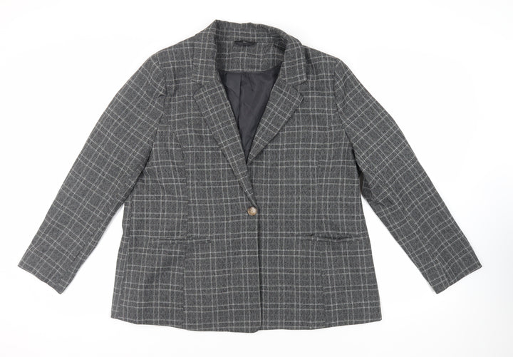 M&Co Womens Grey Plaid Jacket Blazer Size 20 Button
