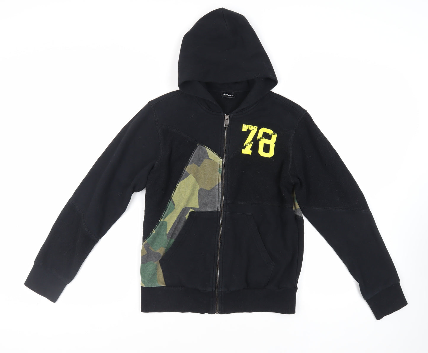 Diesel Womens Black Geometric Cotton Full Zip Hoodie Size S Zip