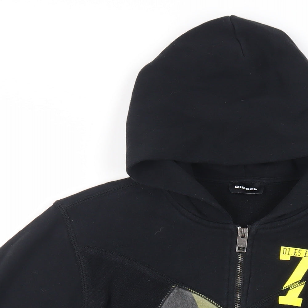 Diesel Womens Black Geometric Cotton Full Zip Hoodie Size S Zip