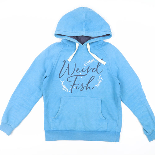 Weird Fish Womens Blue Cotton Pullover Hoodie Size 10 Pullover - Logo