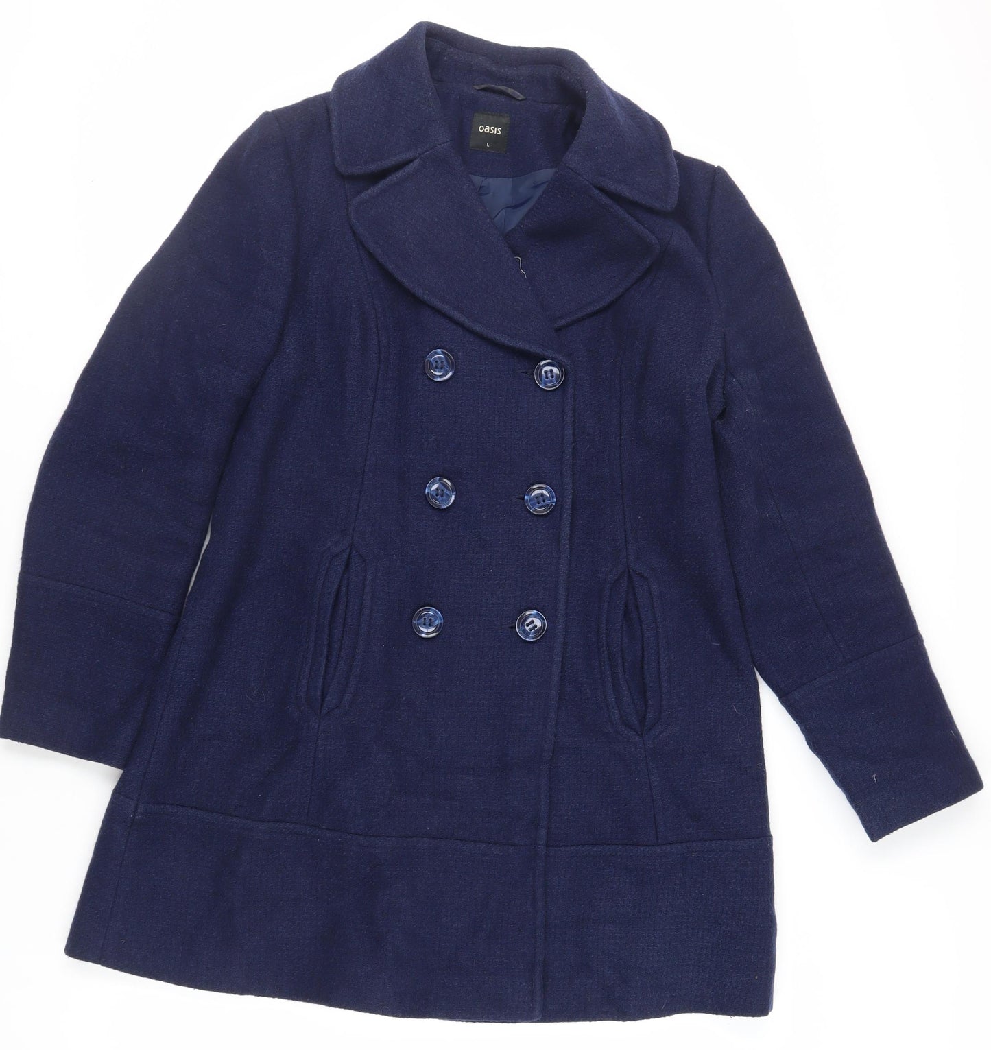 Oasis Womens Blue Overcoat Coat Size L Button