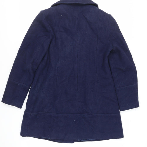 Oasis Womens Blue Overcoat Coat Size L Button