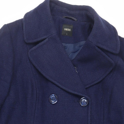 Oasis Womens Blue Overcoat Coat Size L Button