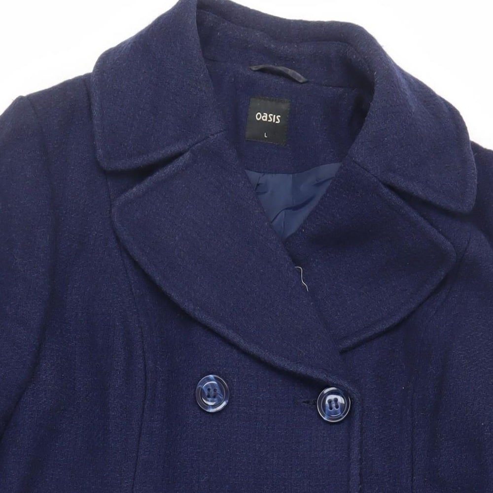 Oasis Womens Blue Overcoat Coat Size L Button