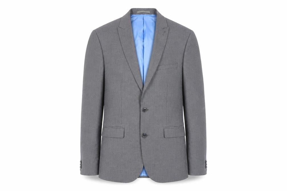 Front view of Marks & Spencer men’s grey geometric polyester jacket suit jacket, size 36, regular