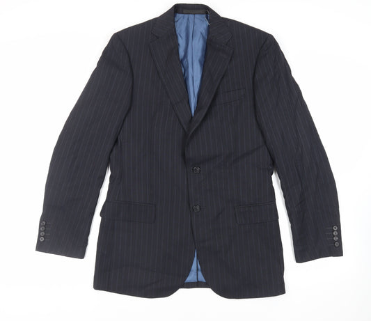 Marks and Spencer Mens Blue Striped Polyester Jacket Suit Jacket Size 38 Regular