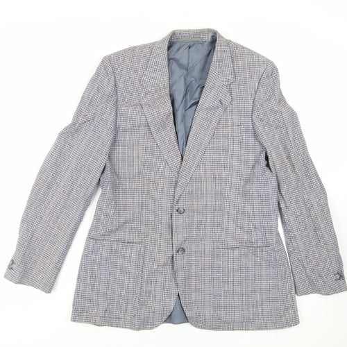 St Michael Mens Blue Plaid Cotton Jacket Suit Jacket Size 42 Regular - Vintage