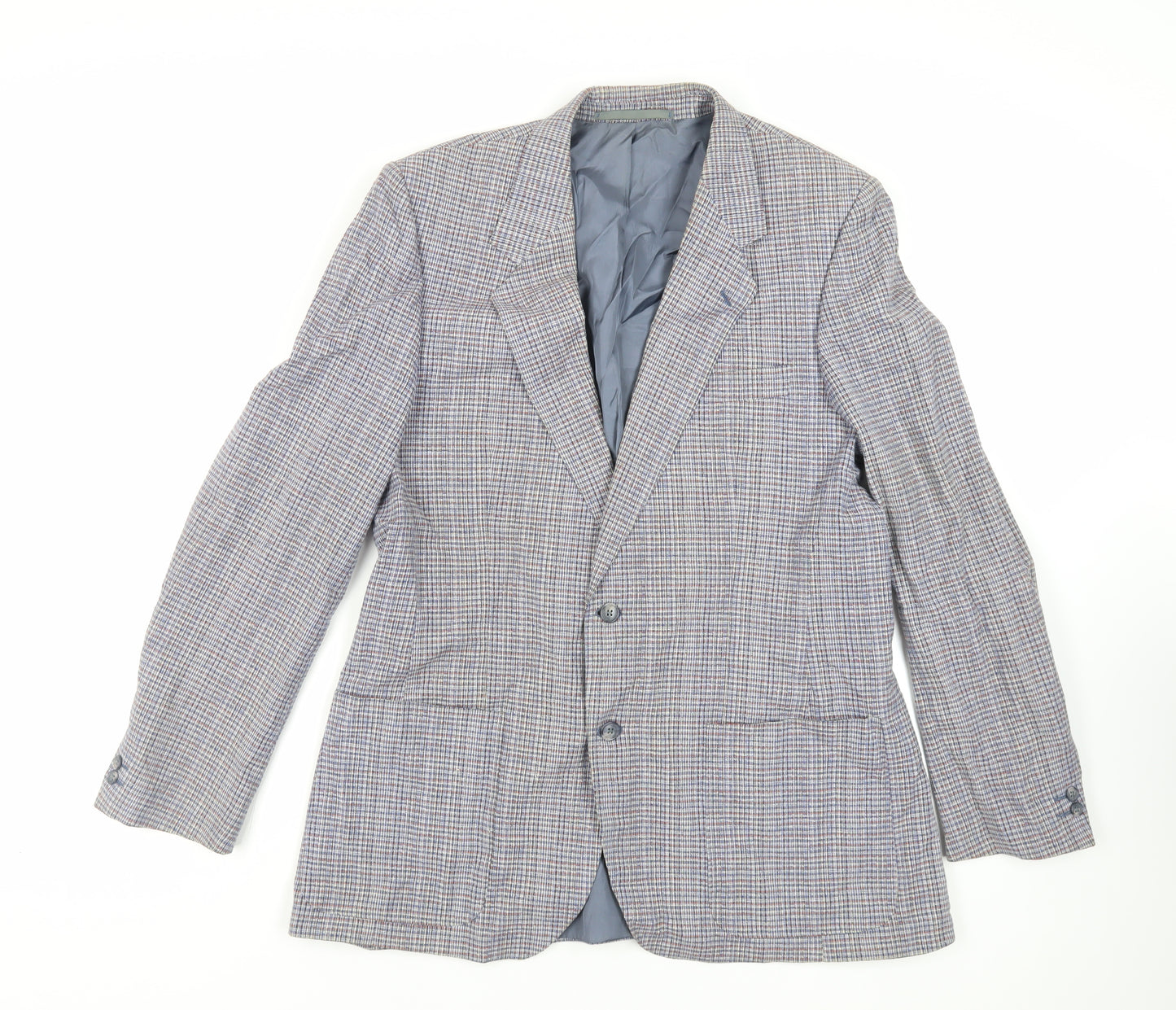 St Michael Mens Blue Plaid Cotton Jacket Suit Jacket Size 42 Regular - Vintage