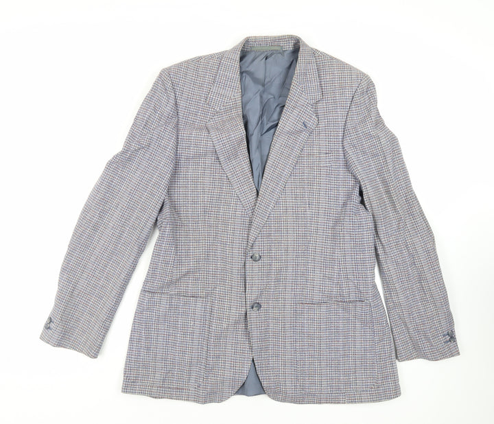 St Michael Mens Blue Plaid Cotton Jacket Suit Jacket Size 42 Regular - Vintage
