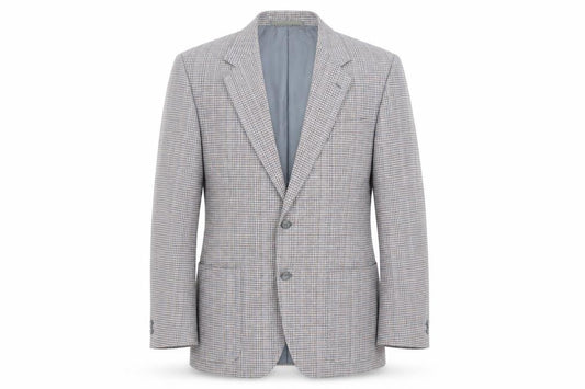 Front view of St Michael men’s blue plaid cotton jacket suit jacket, size 42, regular - vintage