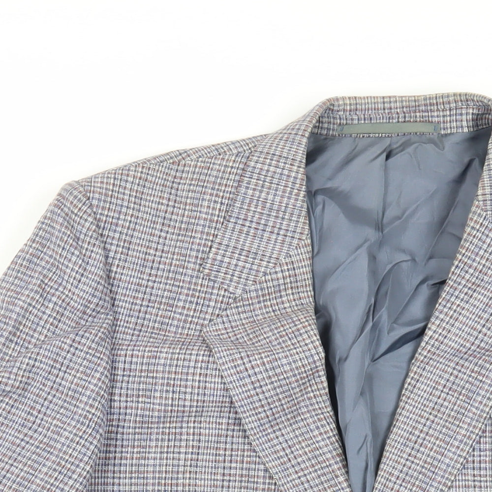 St Michael Mens Blue Plaid Cotton Jacket Suit Jacket Size 42 Regular - Vintage