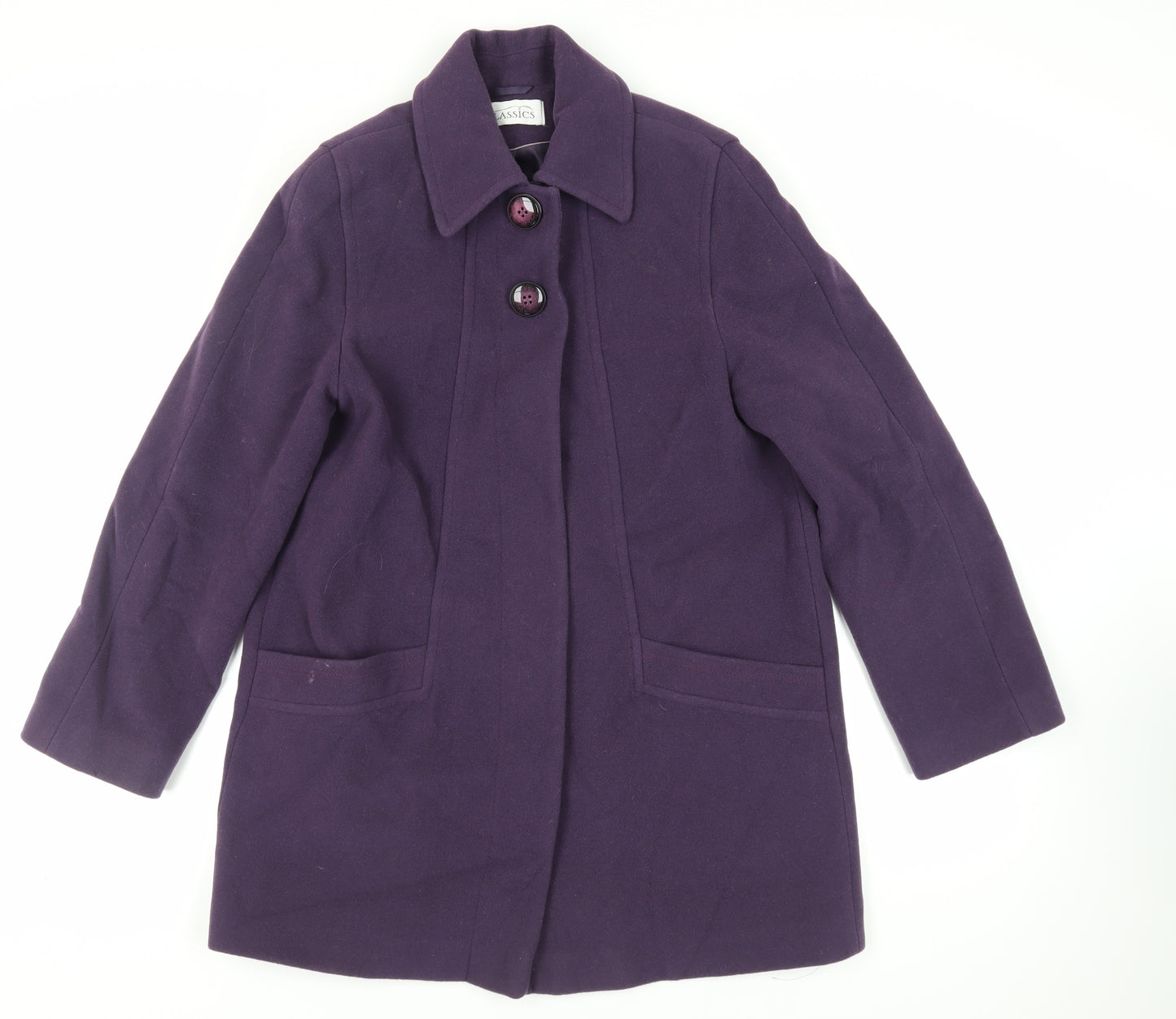 BHS Womens Purple Overcoat Coat Size 14 Button