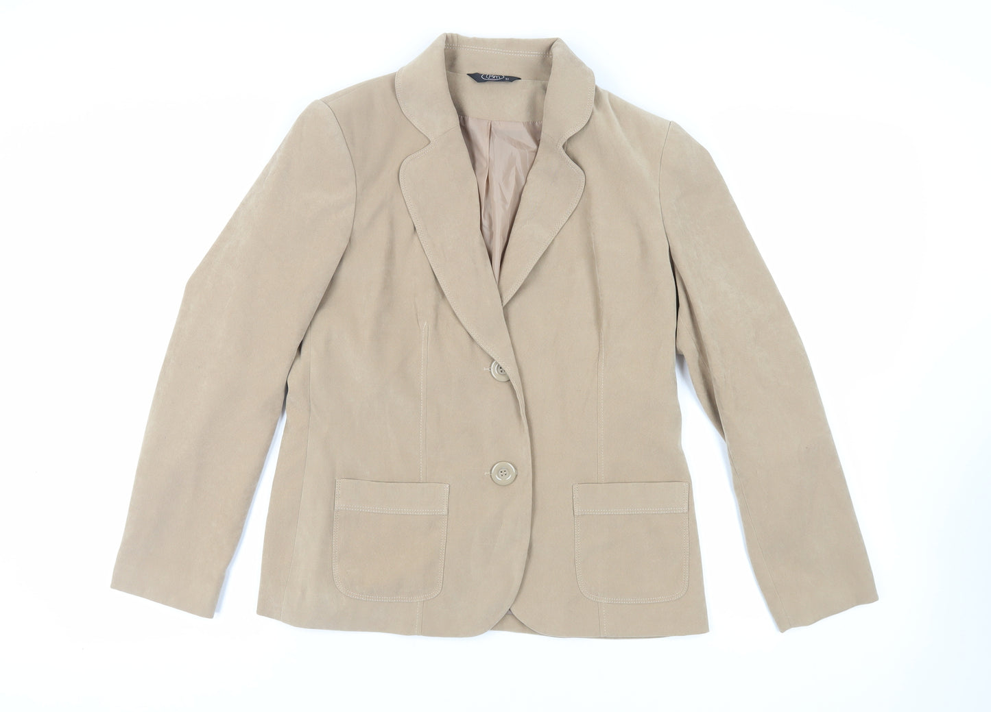 Bonmarché Womens Beige Jacket Blazer Size 12 Button - Suede Effect