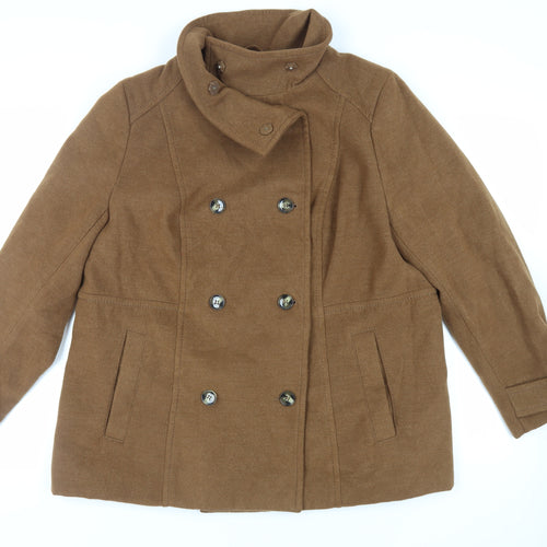 H&M Womens Brown Pea Coat Coat Size 2XL Button