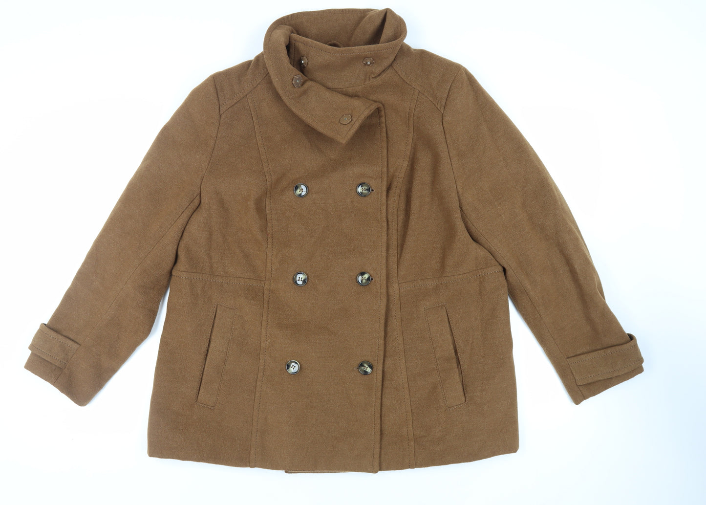 H&M Womens Brown Pea Coat Coat Size 2XL Button