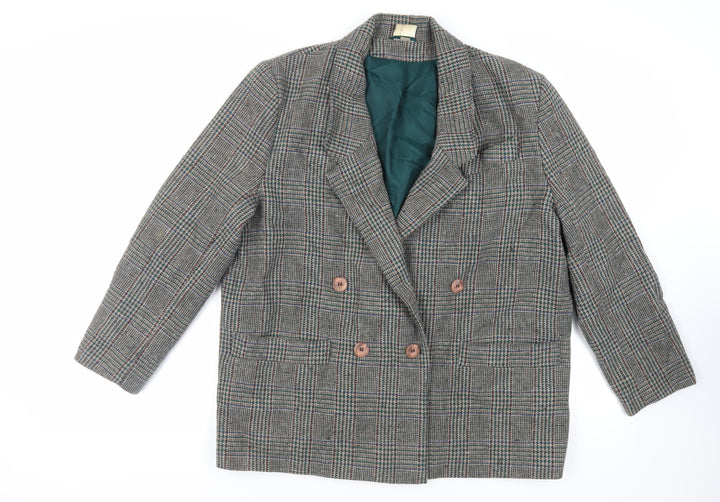 The Label Collection Womens Brown Plaid Jacket Blazer Size 18 Button - Vintage
