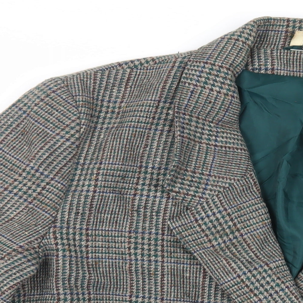 The Label Collection Womens Brown Plaid Jacket Blazer Size 18 Button - Vintage