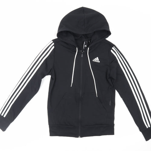 adidas Womens Black Cotton Full Zip Hoodie Size 2XS Zip - Logo Pockets