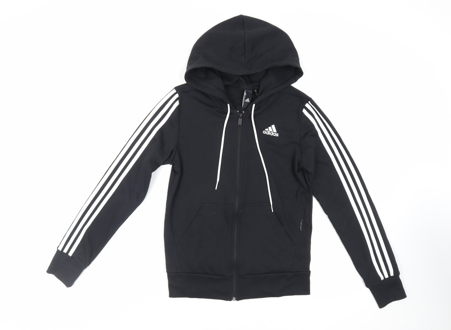adidas Womens Black Cotton Full Zip Hoodie Size 2XS Zip - Logo Pockets