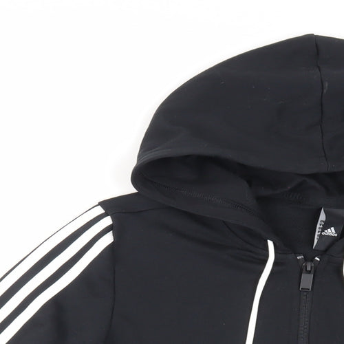 adidas Womens Black Cotton Full Zip Hoodie Size 2XS Zip - Logo Pockets