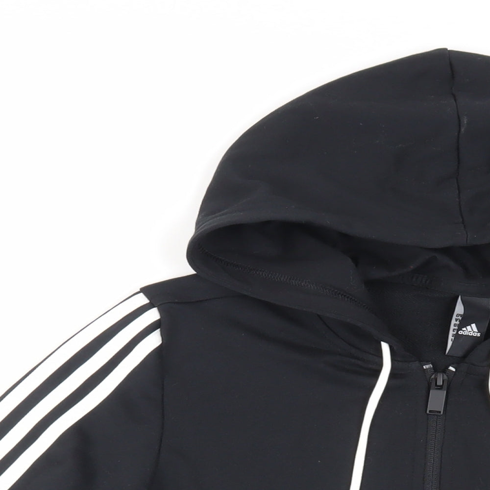 adidas Womens Black Cotton Full Zip Hoodie Size 2XS Zip - Logo Pockets