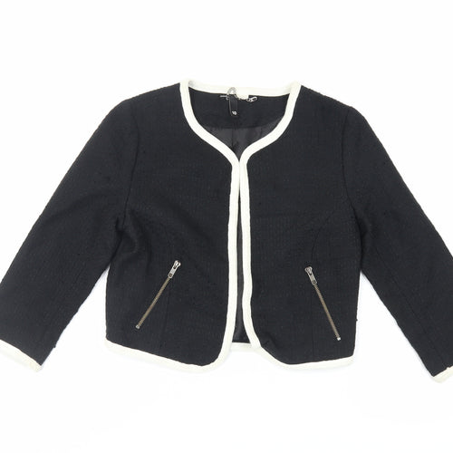 H&M Womens Black Jacket Blazer Size 10 Hook & Eye - Contrasting Trim