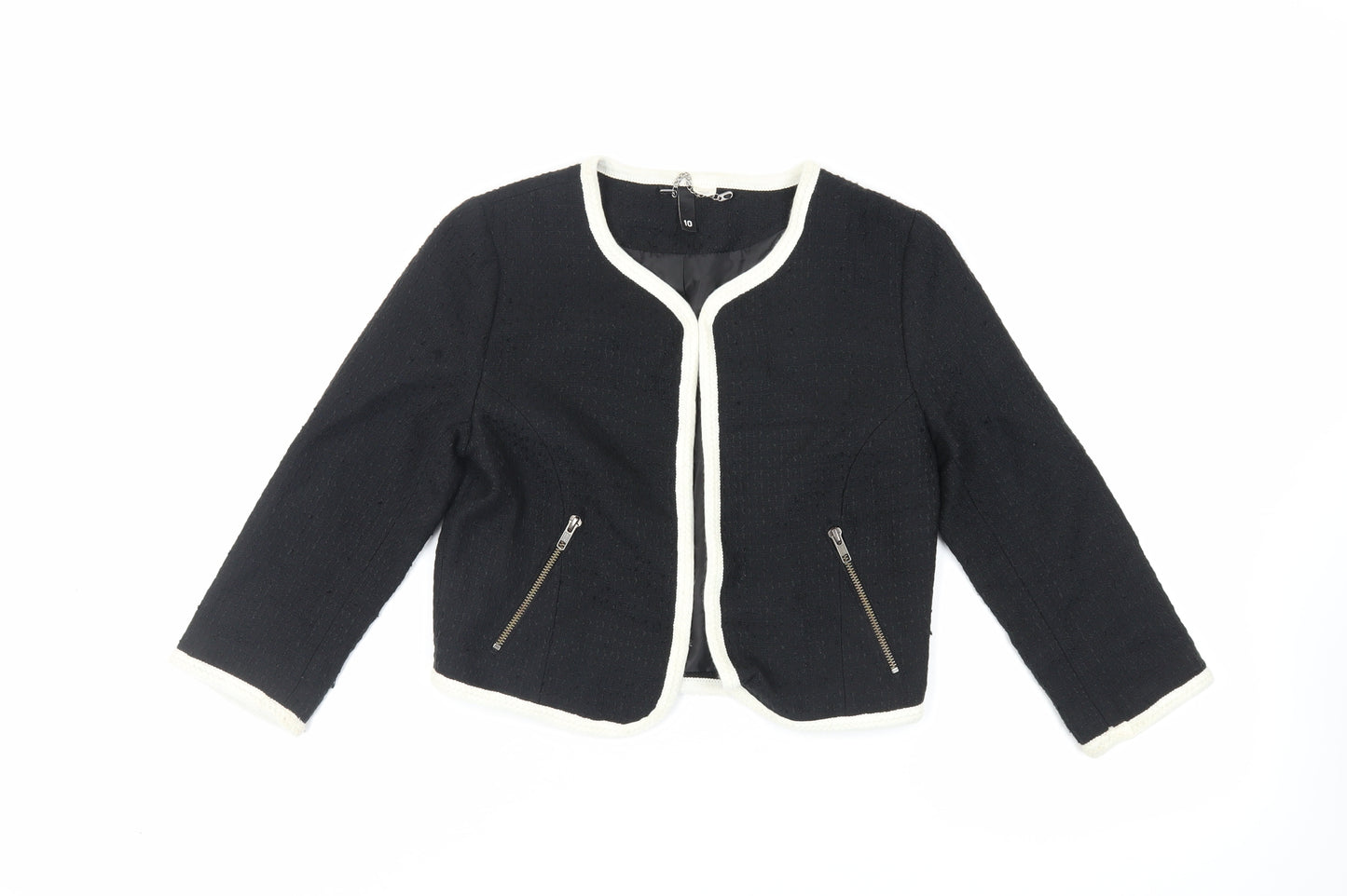 H&M Womens Black Jacket Blazer Size 10 Hook & Eye - Contrasting Trim