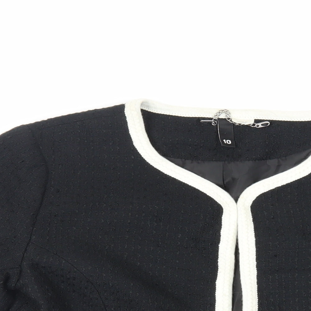 H&M Womens Black Jacket Blazer Size 10 Hook & Eye - Contrasting Trim