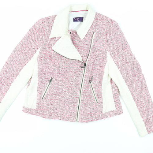 Marks and Spencer Womens Pink Biker Jacket Size 14 Zip - Zipped Pockets