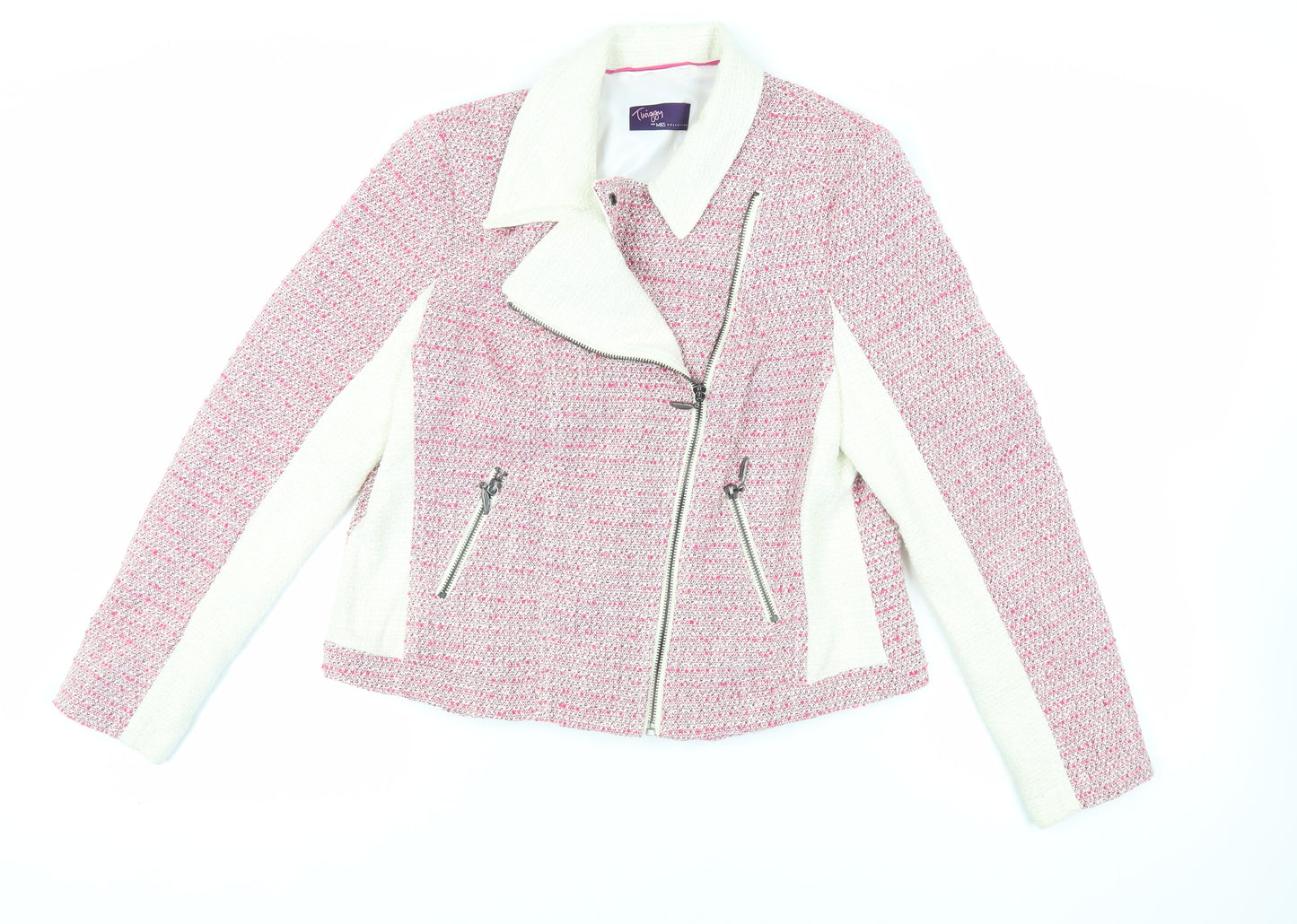 Marks and Spencer Womens Pink Biker Jacket Size 14 Zip - Zipped Pockets