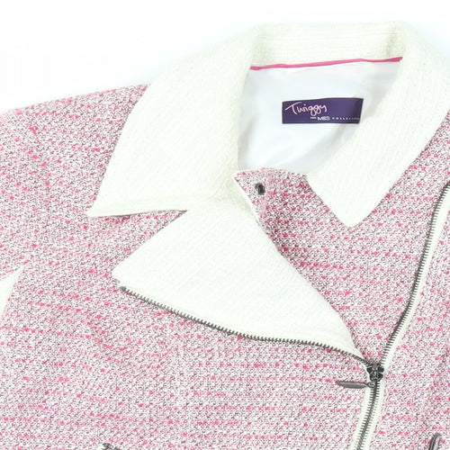 Marks and Spencer Womens Pink Biker Jacket Size 14 Zip - Zipped Pockets