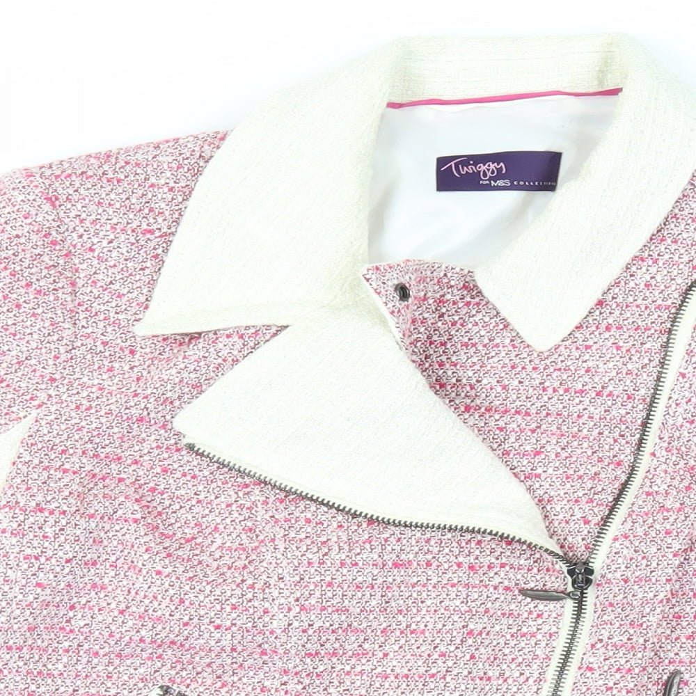 Marks and Spencer Womens Pink Biker Jacket Size 14 Zip - Zipped Pockets