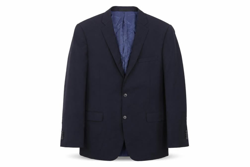 Front view of Studio Italia men’s blue wool jacket suit jacket, size 40, regular