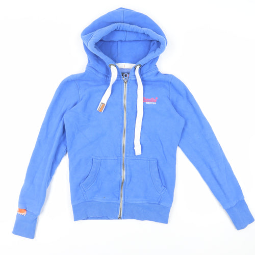 Superdry Womens Blue Cotton Full Zip Hoodie Size S Zip - Logo Pockets