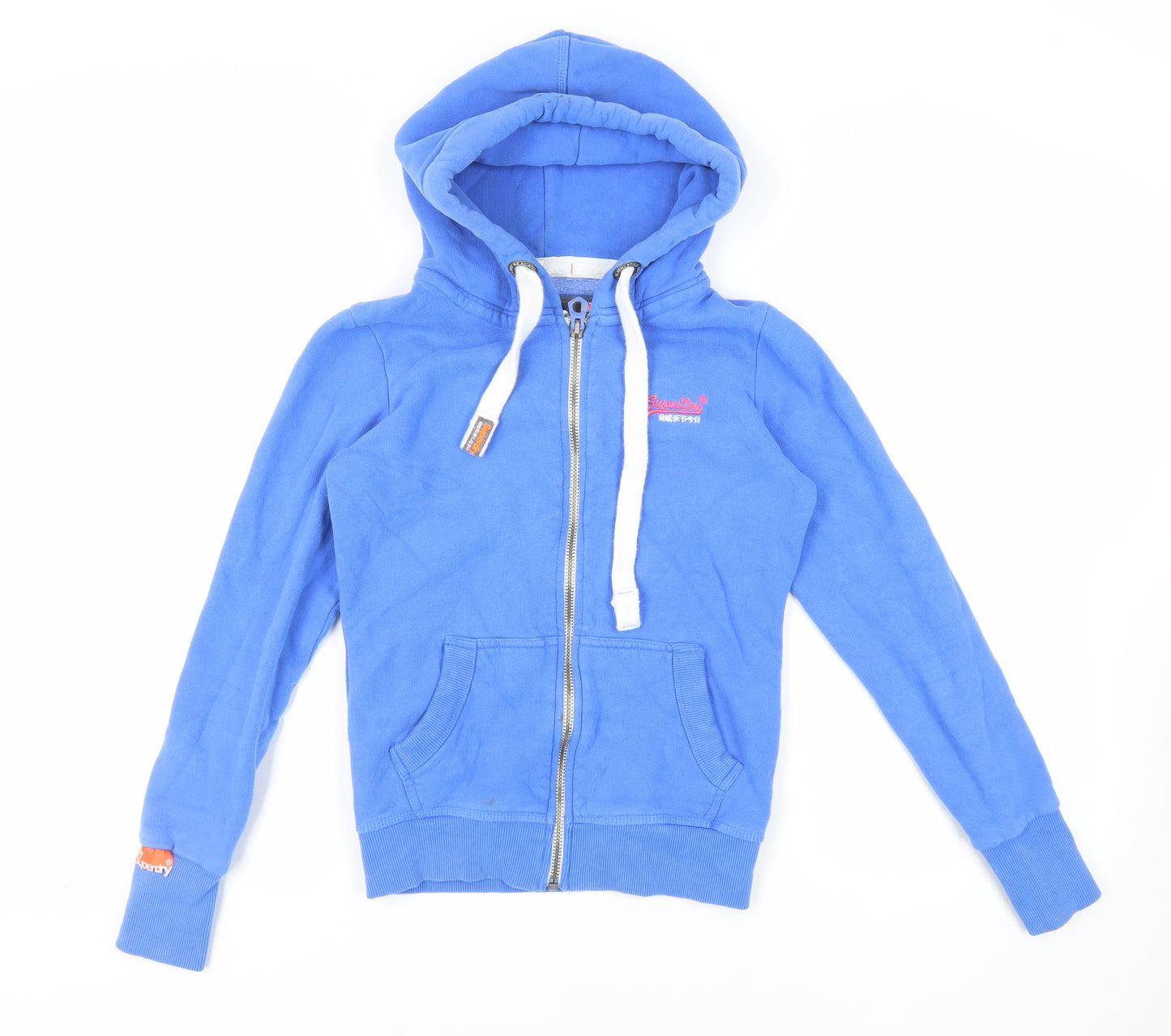 Superdry Womens Blue Cotton Full Zip Hoodie Size S Zip - Logo Pockets