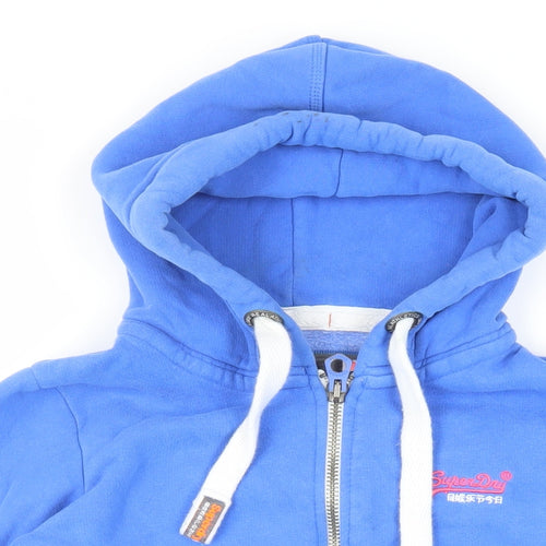 Superdry Womens Blue Cotton Full Zip Hoodie Size S Zip - Logo Pockets