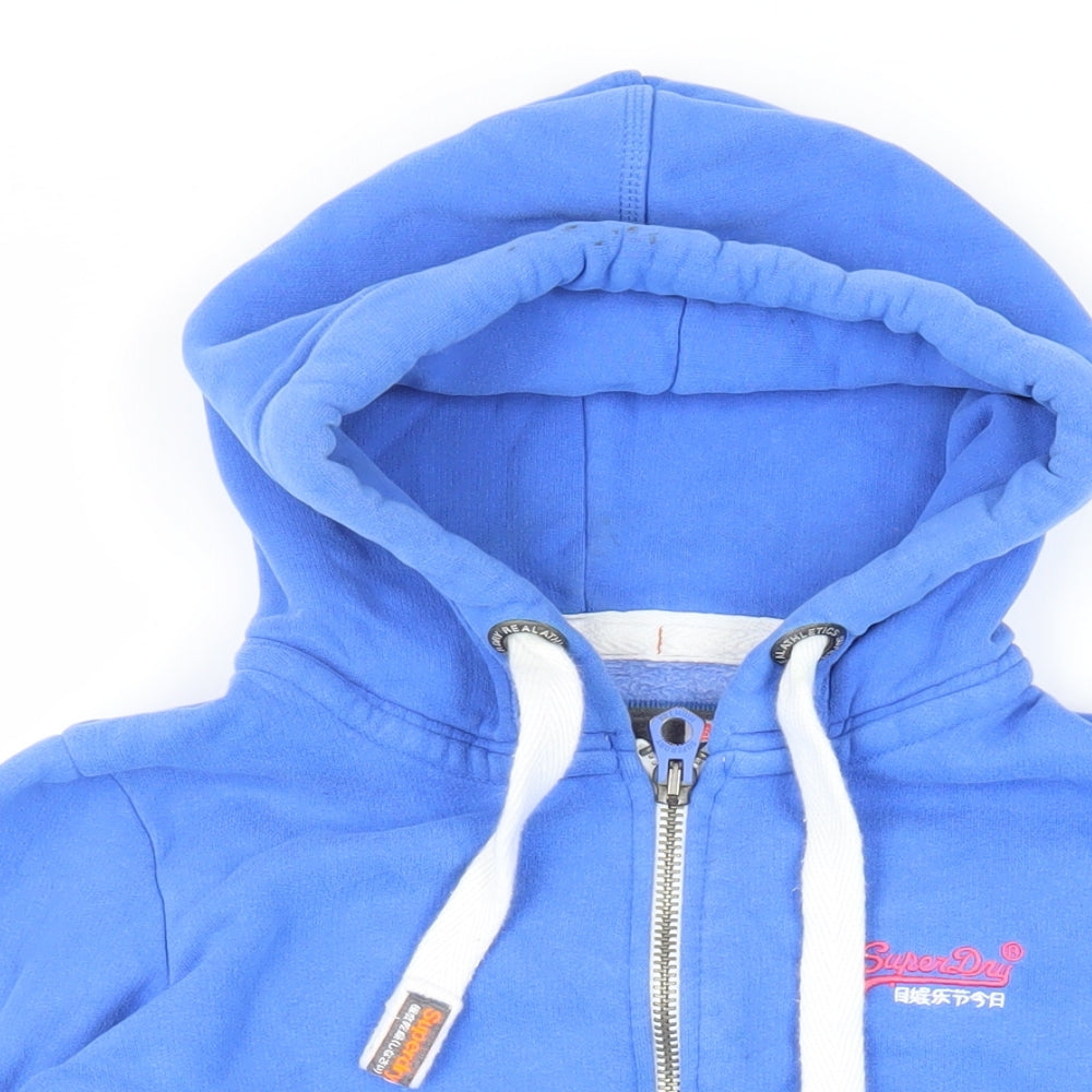 Superdry Womens Blue Cotton Full Zip Hoodie Size S Zip - Logo Pockets