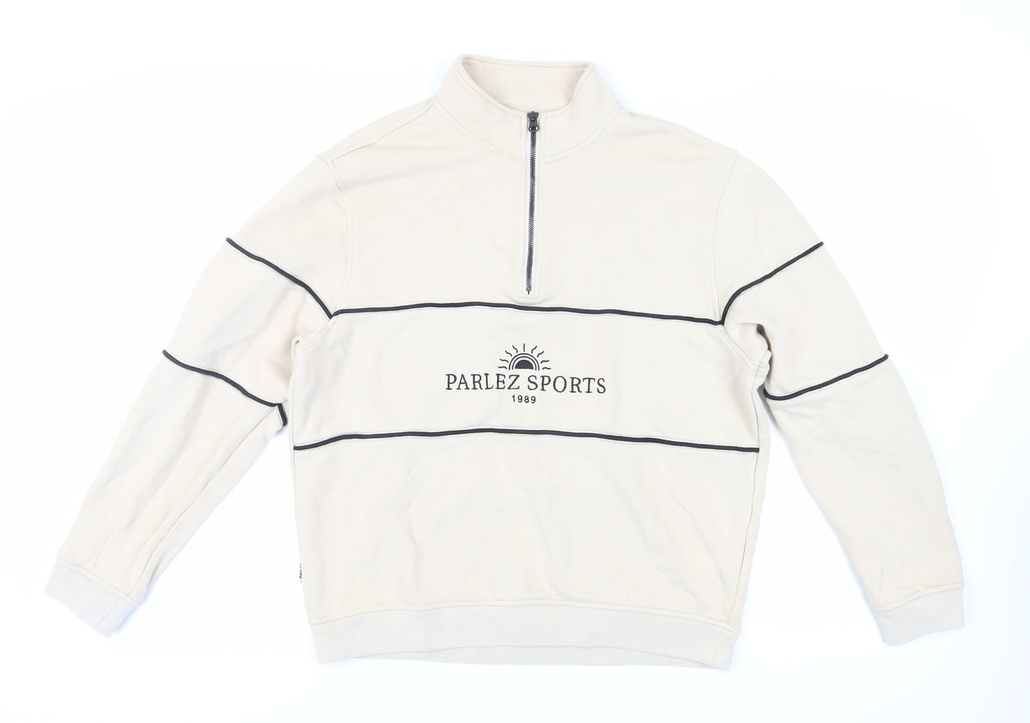 Parlez Mens Beige Cotton Pullover Sweatshirt Size M - Logo