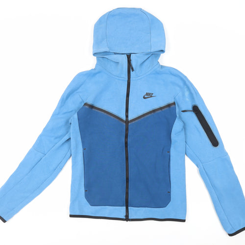 Nike Womens Blue Cotton Full Zip Hoodie Size XS Zip - Logo