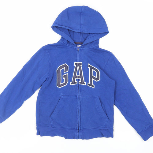 Gap Boys Blue Cotton Full Zip Hoodie Size 8-9 Years Zip - Logo Pockets