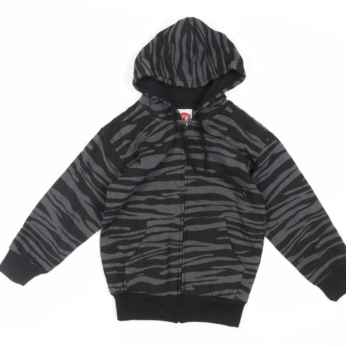 Bubble Girls Black Animal Print Cotton Full Zip Hoodie Size 8 Years Zip - Pockets
