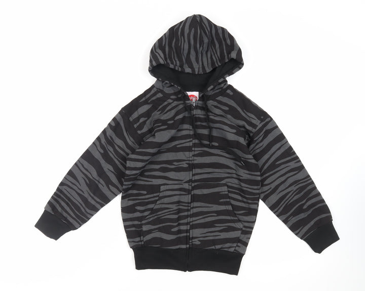 Bubble Girls Black Animal Print Cotton Full Zip Hoodie Size 8 Years Zip - Pockets