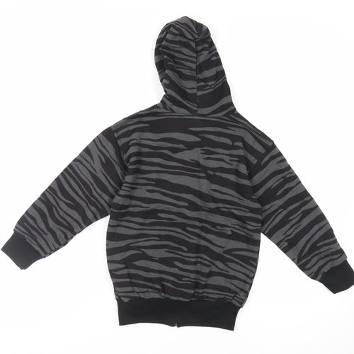 Bubble Girls Black Animal Print Cotton Full Zip Hoodie Size 8 Years Zip - Pockets