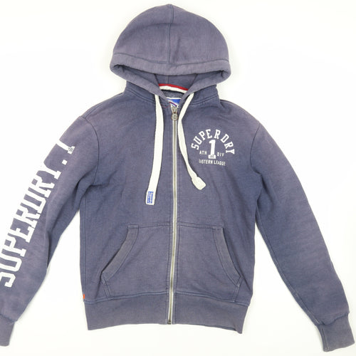 Superdry Mens Blue Cotton Full Zip Hoodie Size S - Logo Pockets
