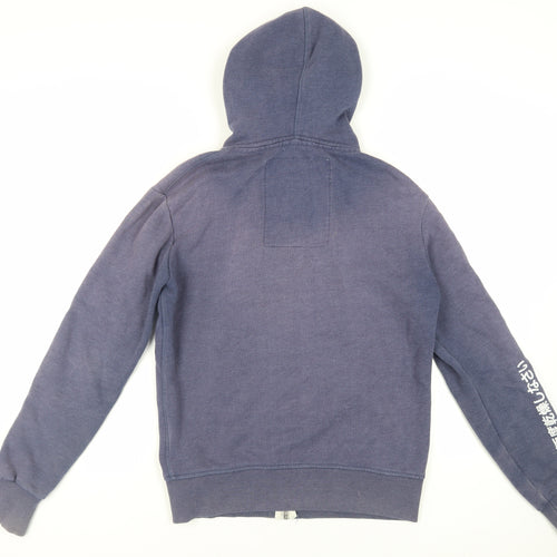 Superdry Mens Blue Cotton Full Zip Hoodie Size S - Logo Pockets