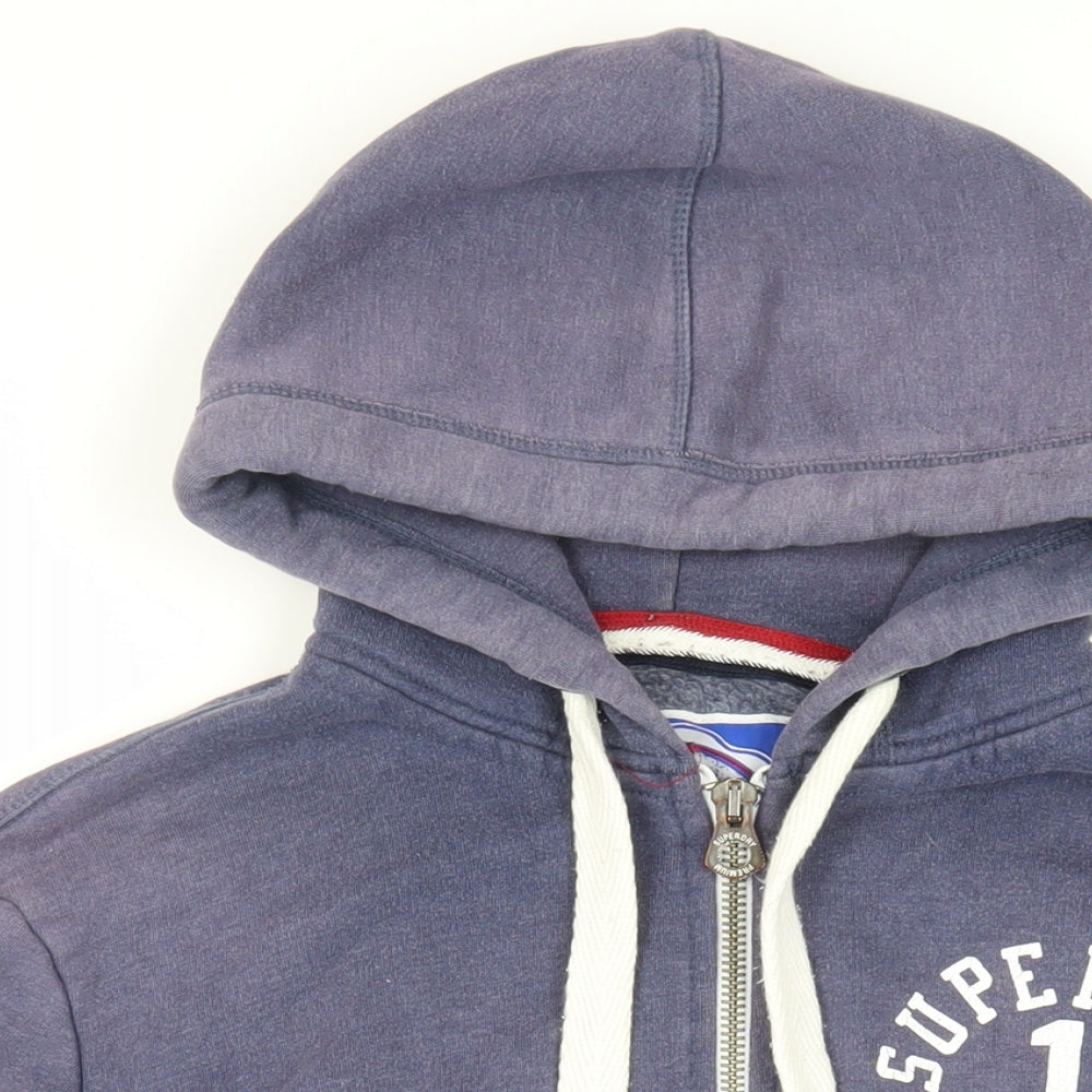 Superdry Mens Blue Cotton Full Zip Hoodie Size S - Logo Pockets